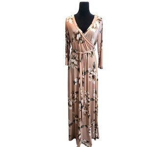 La Cef Floral Beige cottagecore Wrap Maxi Dress size  XL